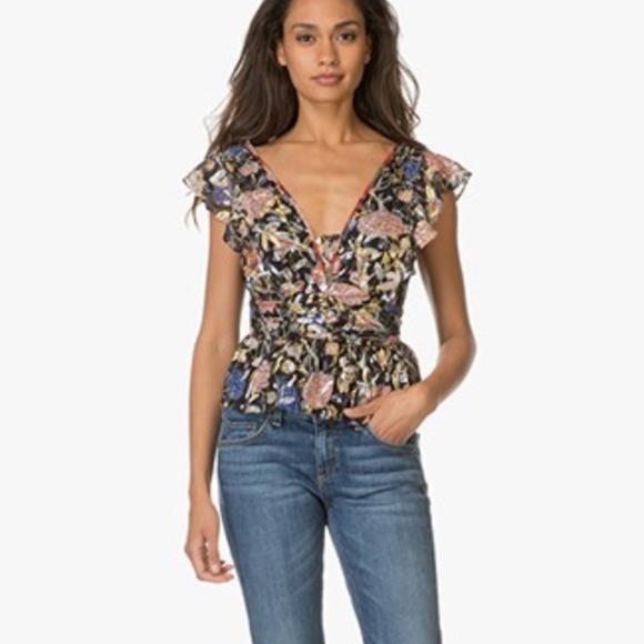 BA&SH Jami Metallic Floral Silk Tie-back T… - Picture 7 of 7